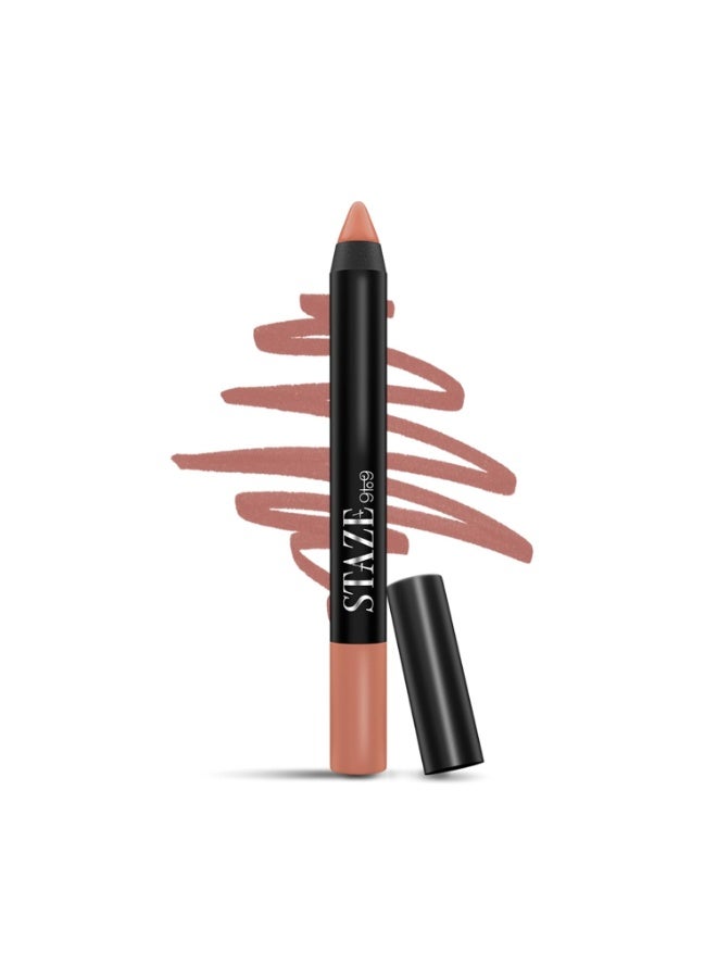 Staze 9to9 Pout On Matte + Smudgeproof Lip Crayon | Non-Drying, Transferproof & Sharpenable| Pigmented Matte Finish | 12-Hour Stay | Lightweight | 02 Very Bare | 3.5 g - Image 1